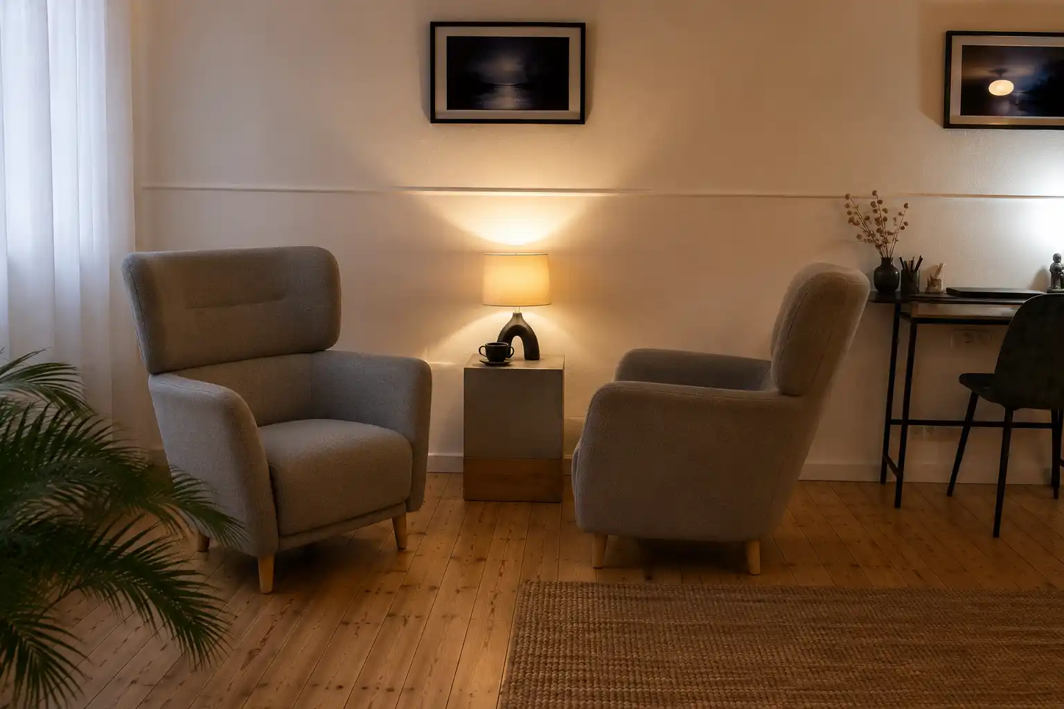 Praxisraum für die tiefenpsychologisch fundierte Psychotherapie in der Praxis von Rahel Simmenauer