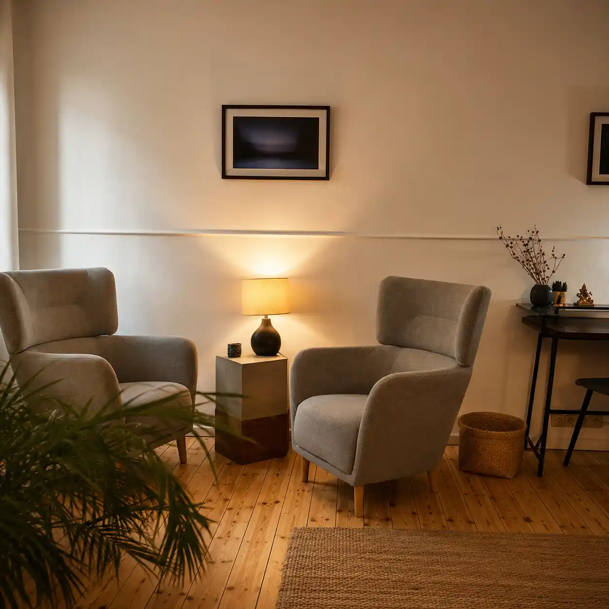 Wohnliches Behandlungszimmer für die tiefenpsychologisch fundierte Psychotherapie